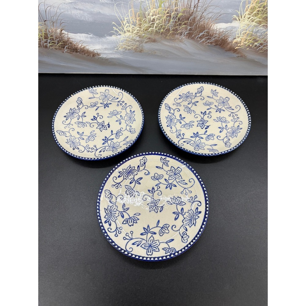 Temp-tations by Tara Floral Lace Blue Cream 6in Appetizer Plates Set of 3